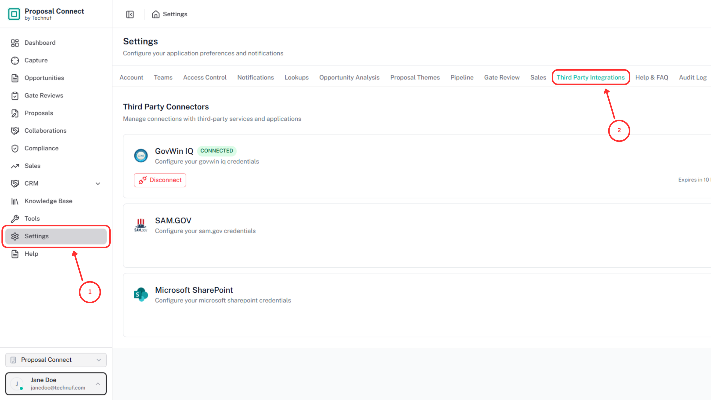 Navigate to Settings then Third Party Integrations tab