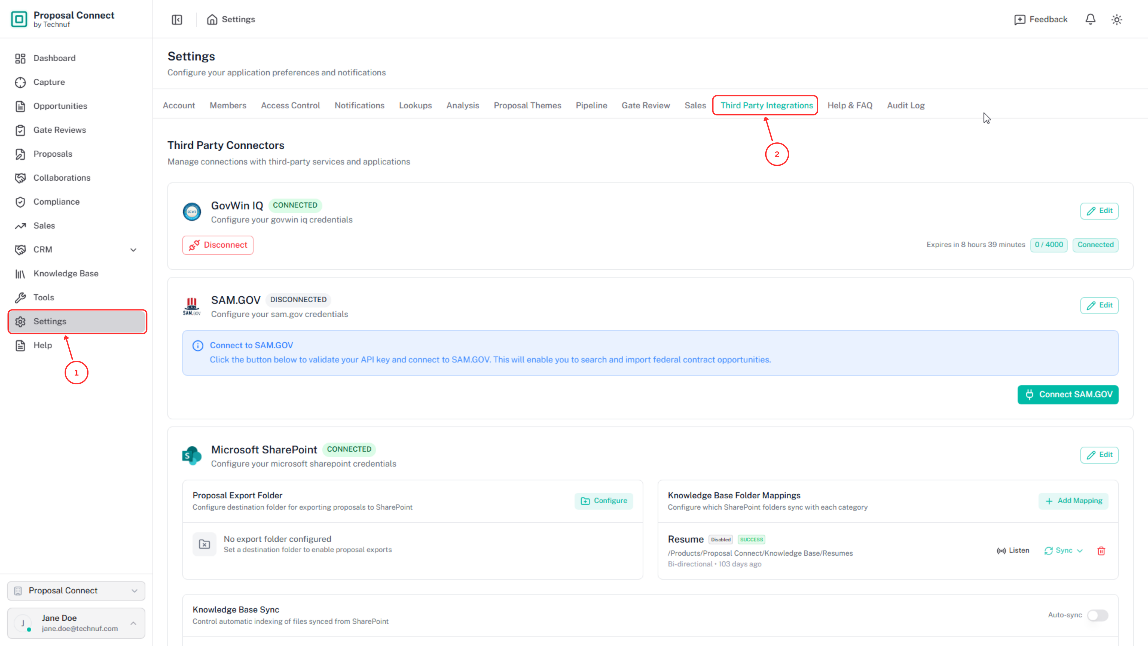 Navigate to Settings then Third Party Integrations tab